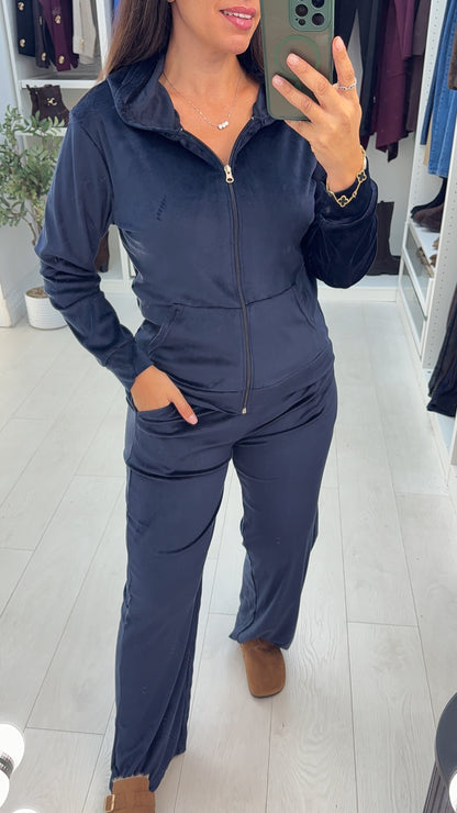 Oksana Velour Zip-Up Hoodie Loungewear Set