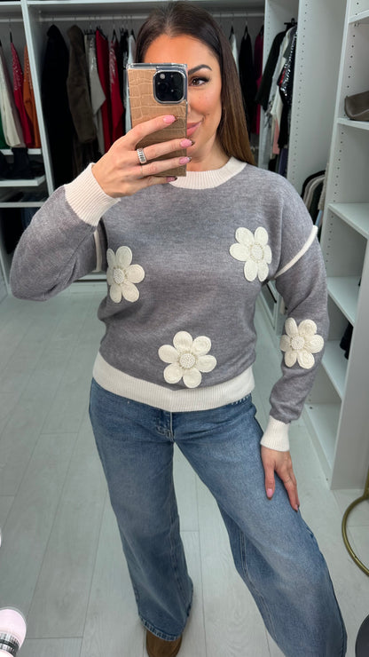 Marcelo Embellished Flower Detailed Knit Jumper
