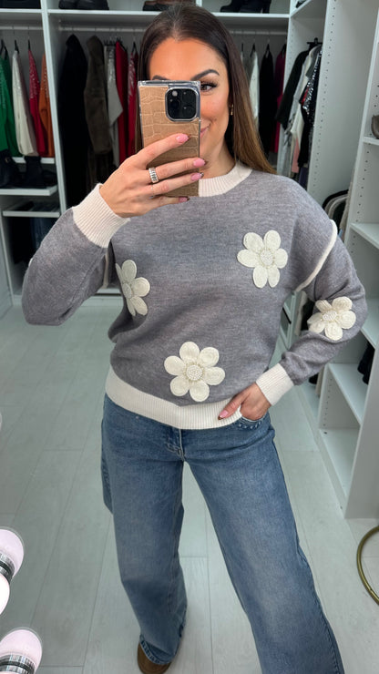 Marcelo Embellished Flower Detailed Knit Jumper