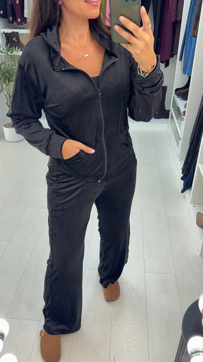 Oksana Velour Zip-Up Hoodie Loungewear Set