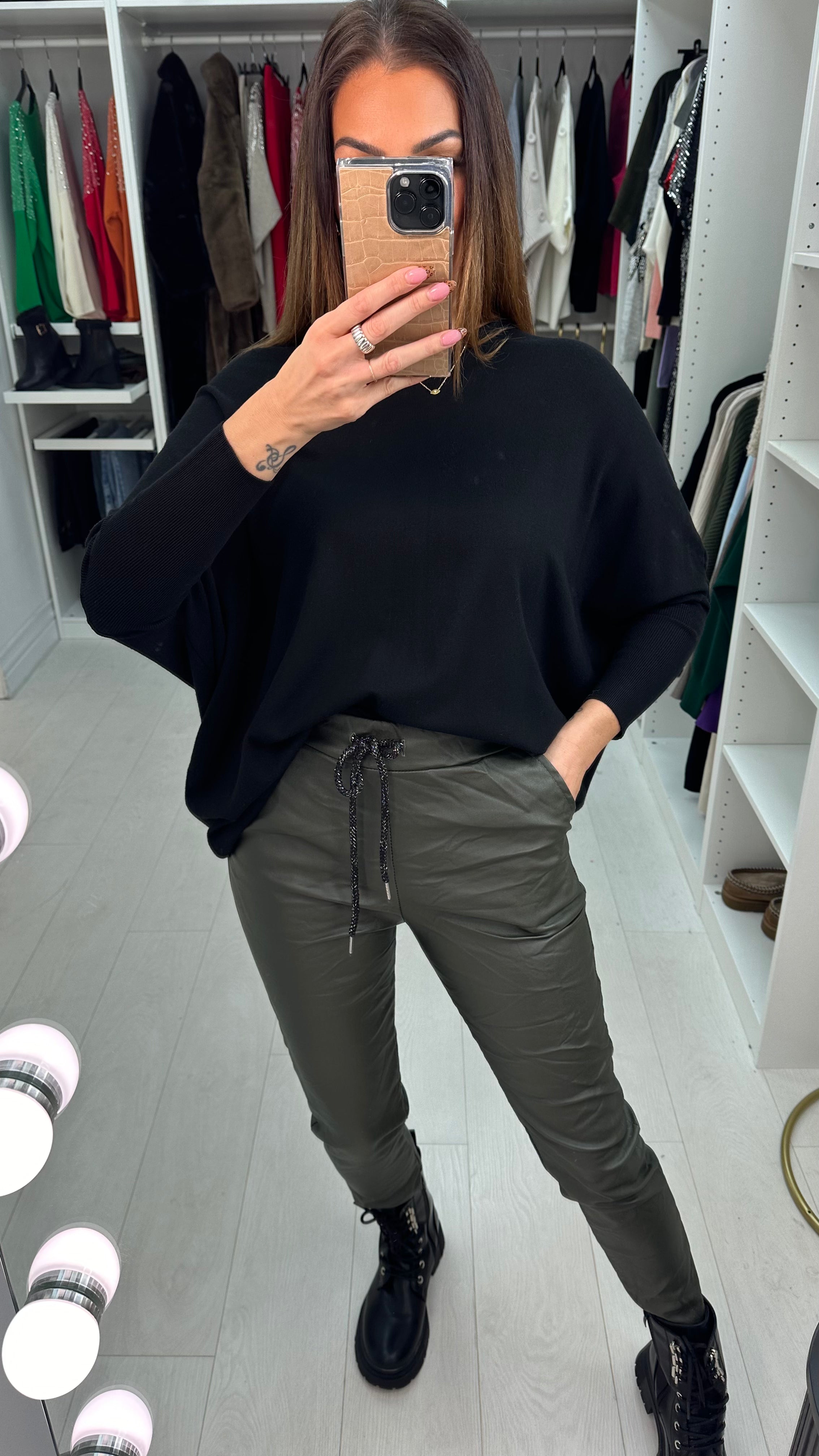 Otila Faux Leather Creased Effect Joggers