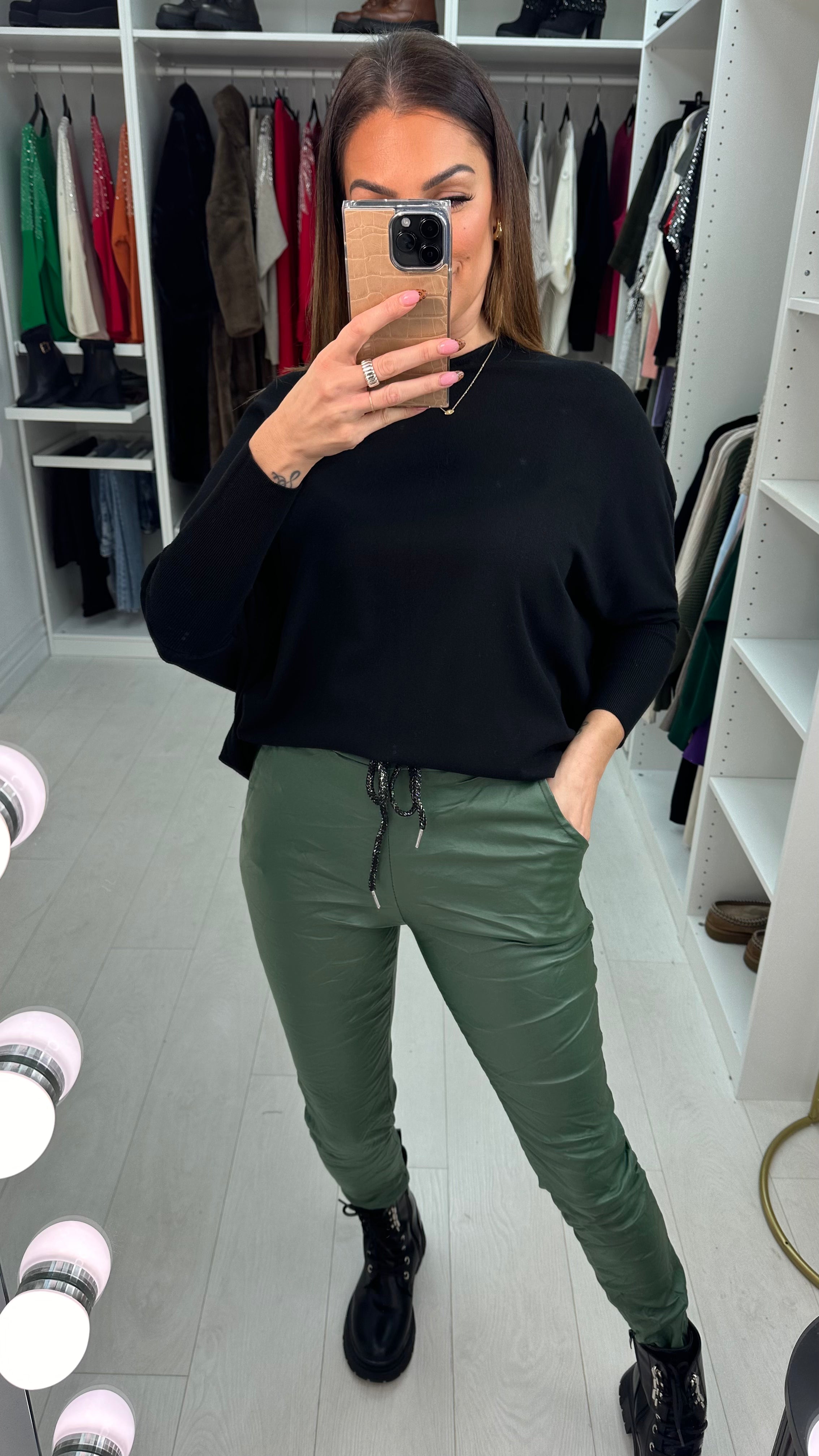 Otila Faux Leather Creased Effect Joggers