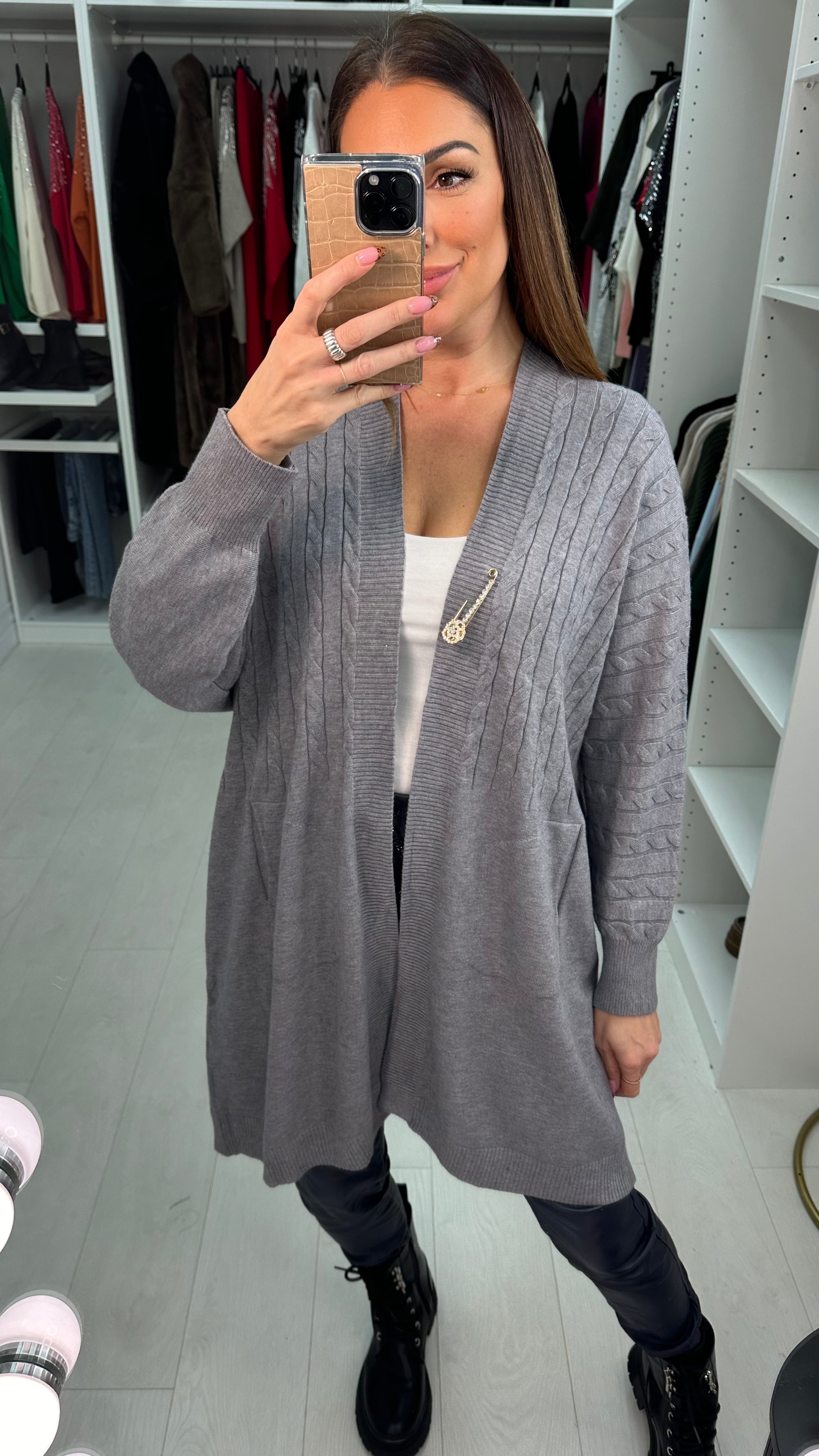 Libby Cable Knit Detail Brooch Cardigan