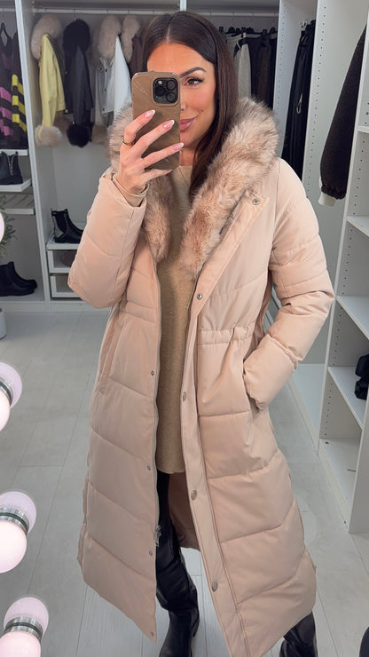 Nicolette Faux Fur Hooded Longline Coat