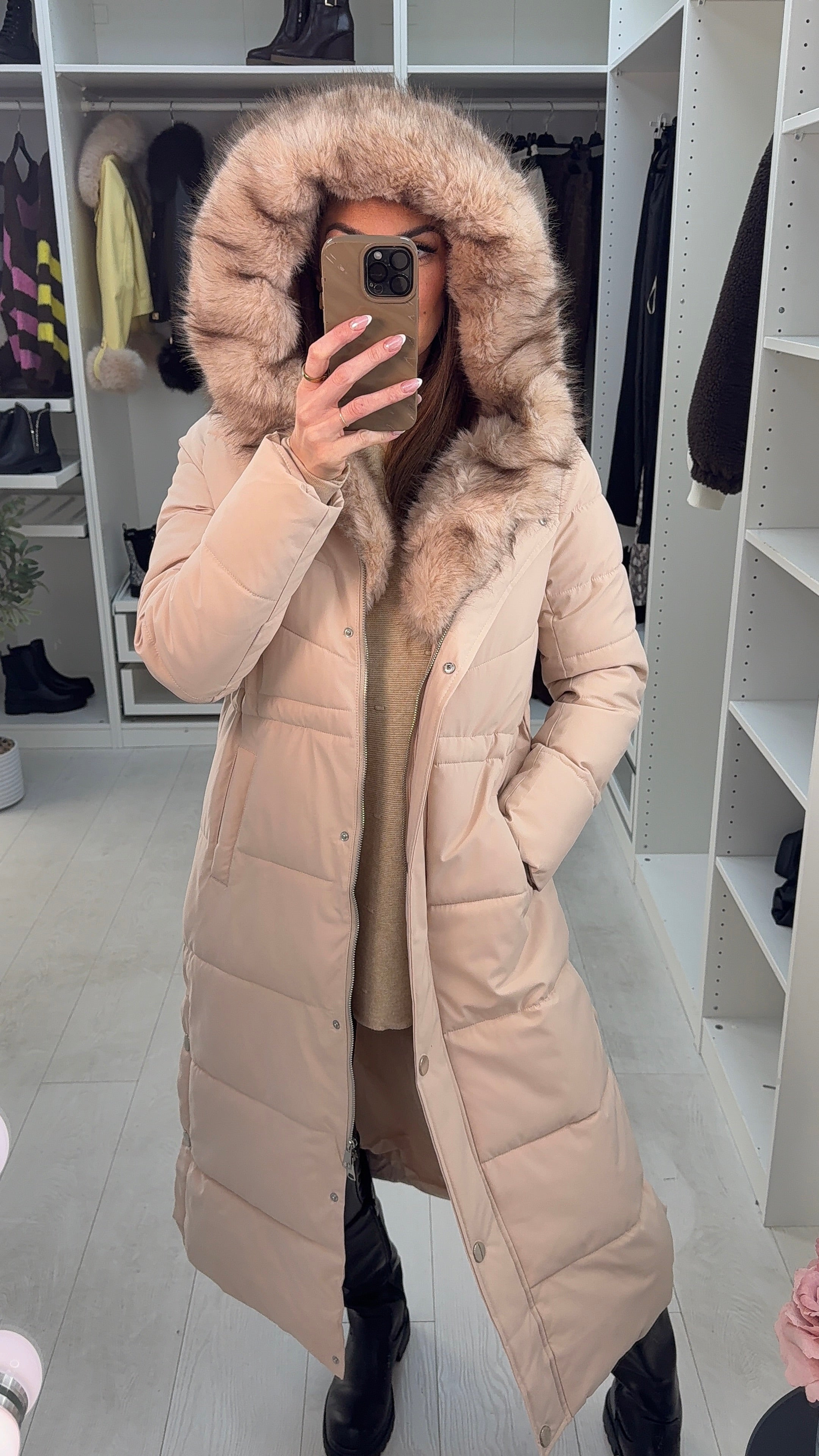 Nicolette Faux Fur Hooded Longline Coat