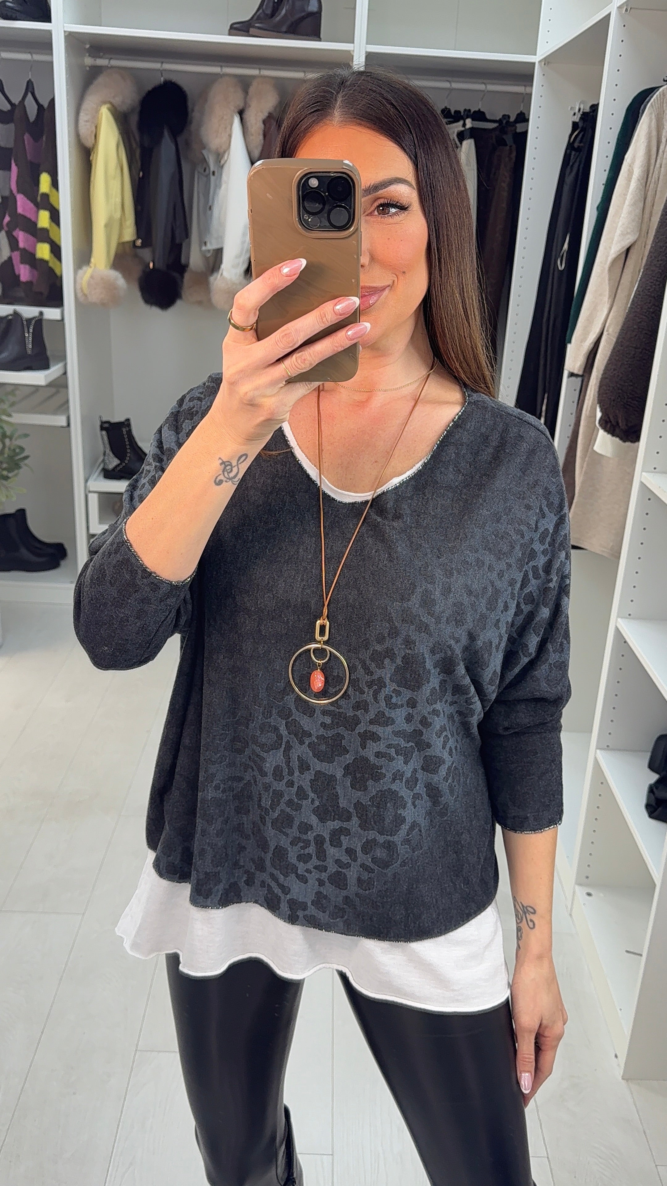 Cressida Double Layer Leopard Print Thin Knit Jumper