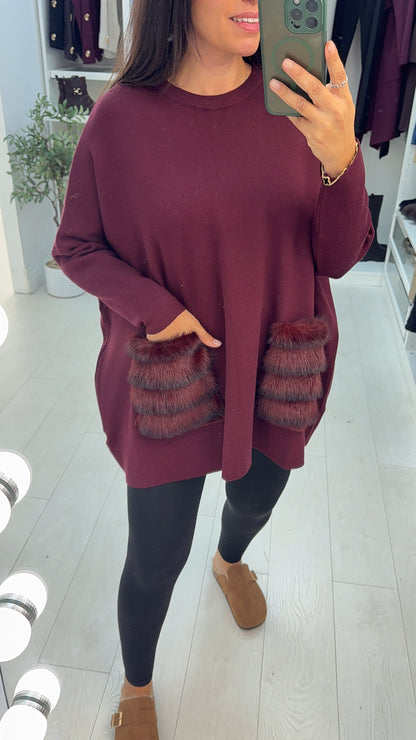 Posy Faux Fur Pocket Detail Loose Fit Jumper