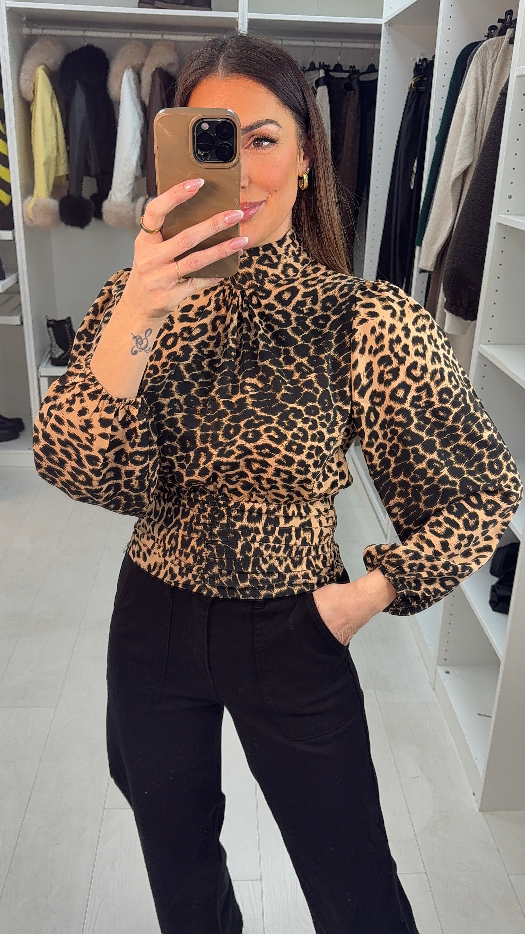 Megan Cheetah Print Elasticated High Neck Top
