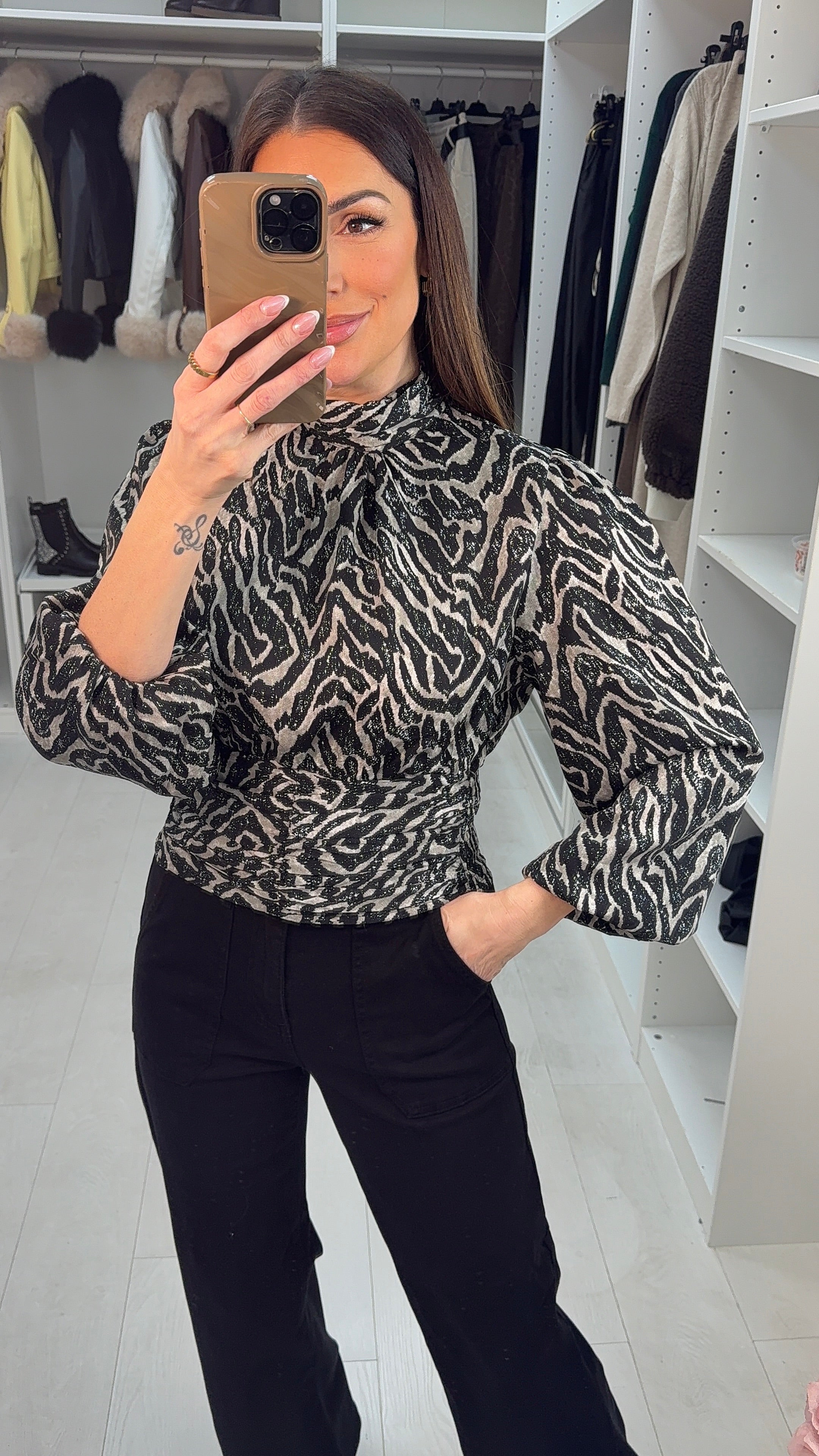 Steffie Abstract Print Elasticated High Neck Top