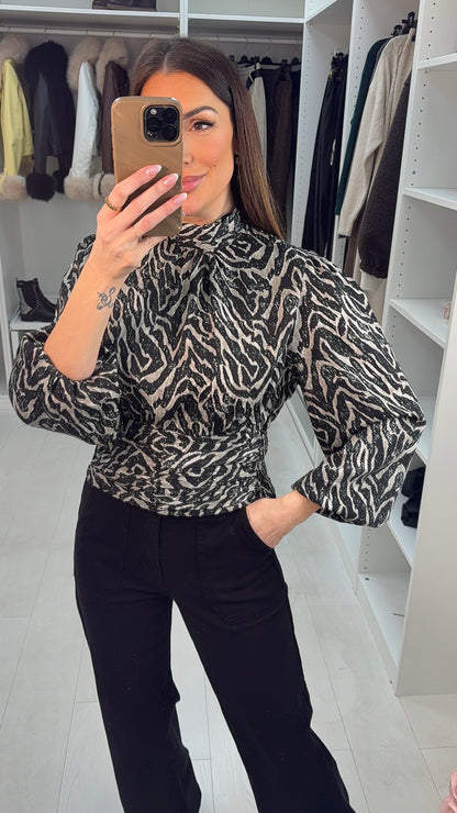 Steffie Abstract Print Elasticated High Neck Top