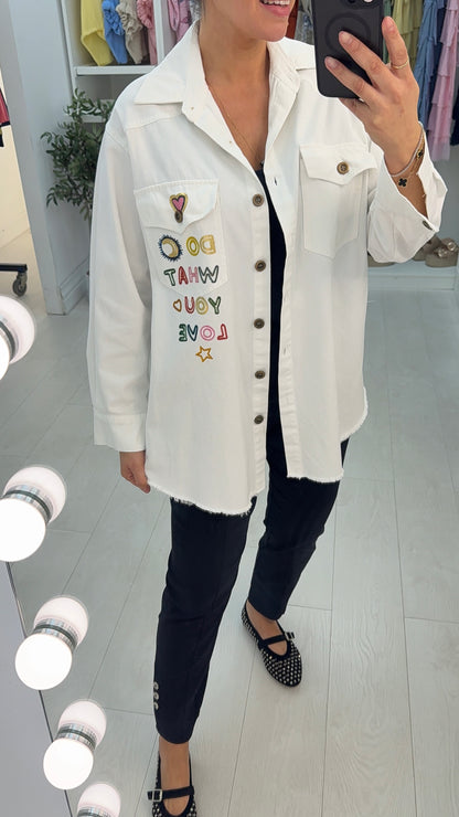 Norah 'DO WHAT YOU LOVE' Slogan Denim Shirt