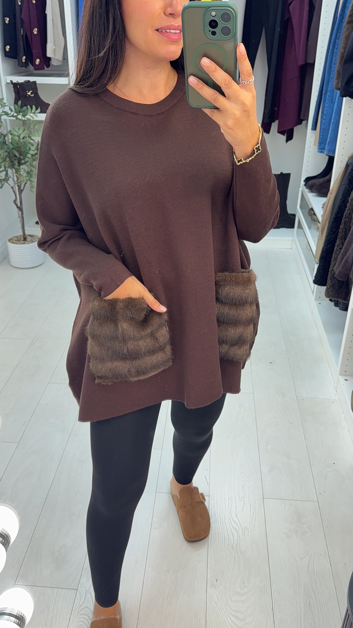 Posy Faux Fur Pocket Detail Loose Fit Jumper