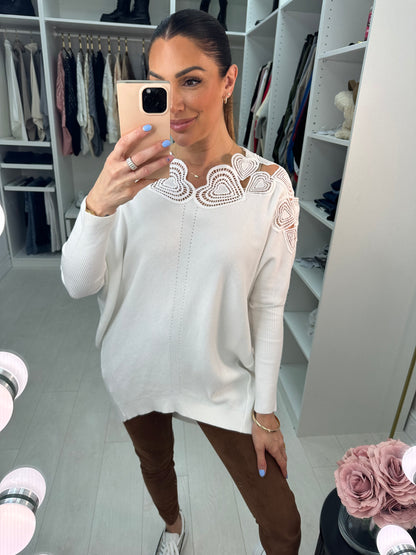 Senada Crochet Heart Neckline Jumper