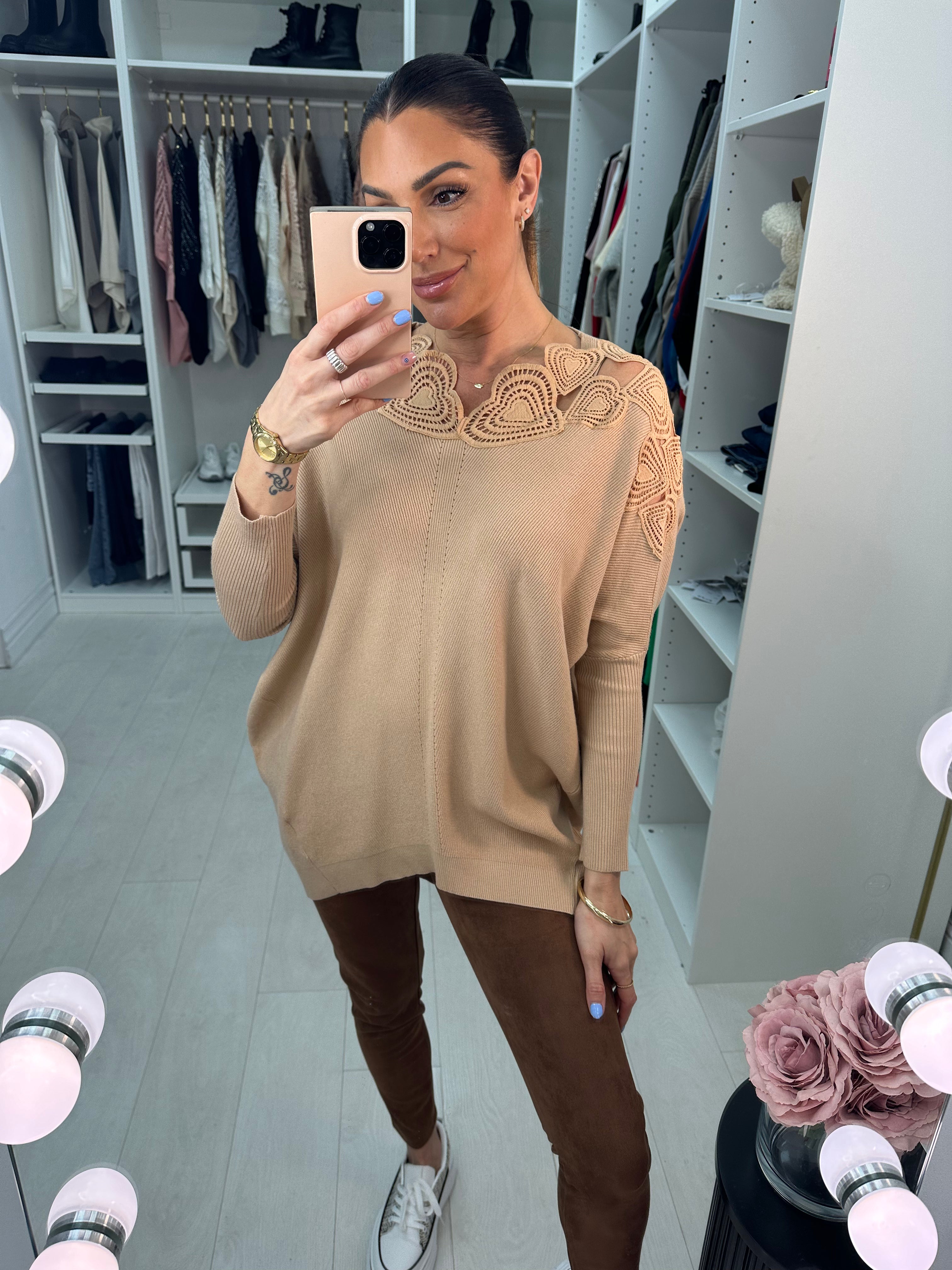 Senada Crochet Heart Neckline Jumper