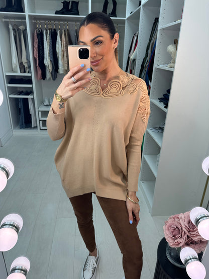 Senada Crochet Heart Neckline Jumper