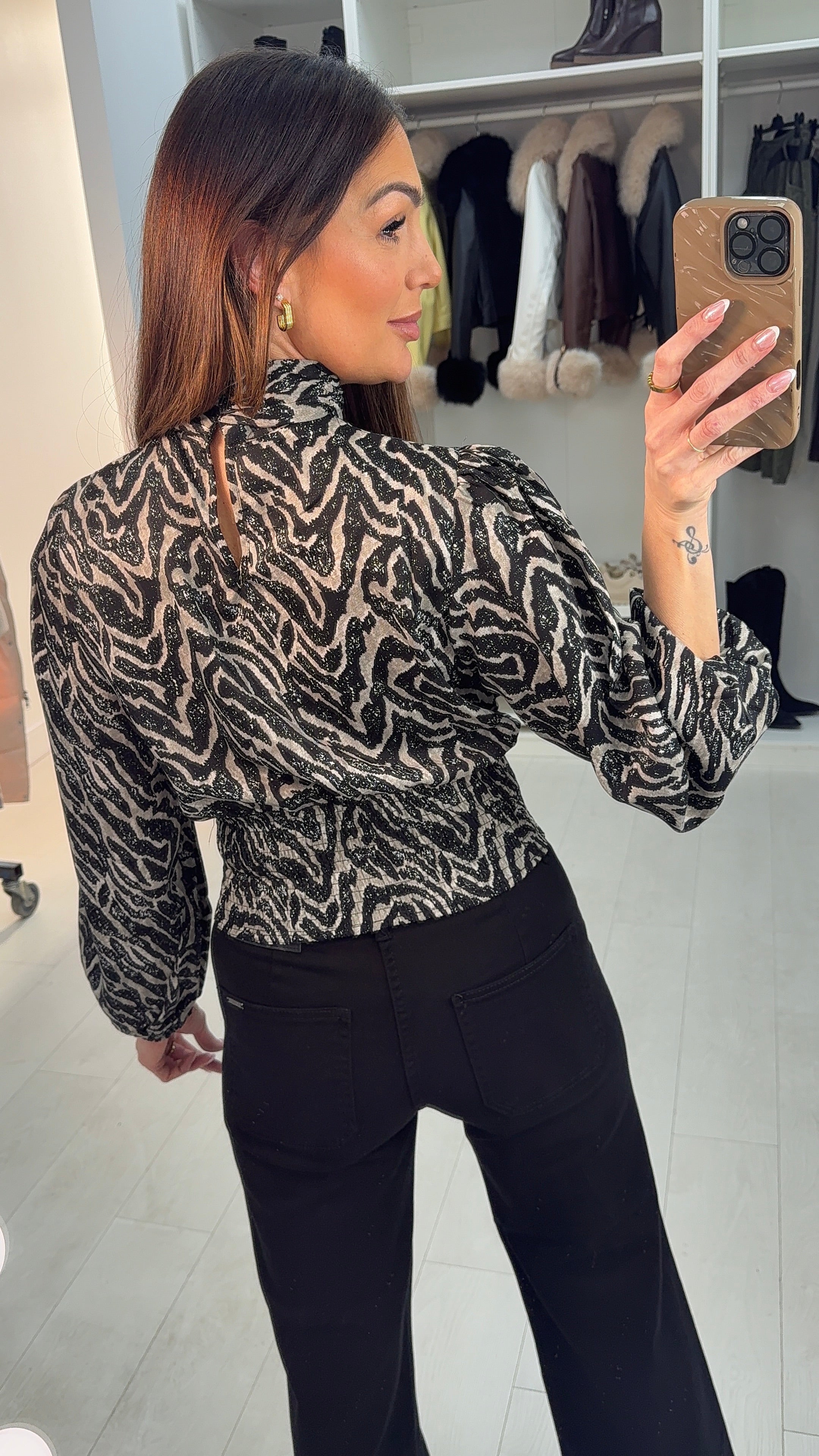 Steffie Abstract Print Elasticated High Neck Top