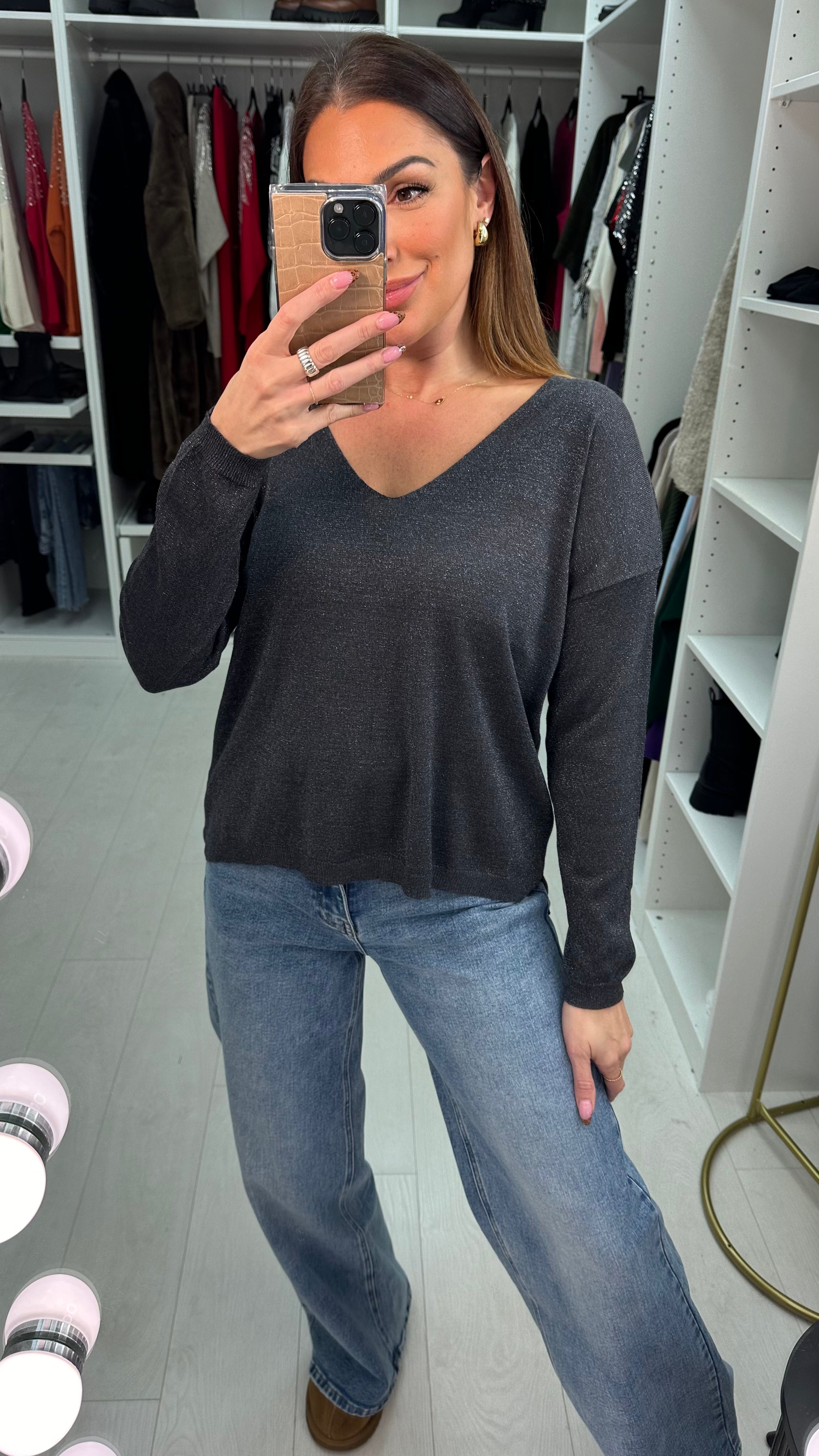 Roseanne Lurex V Neck Thin Knit