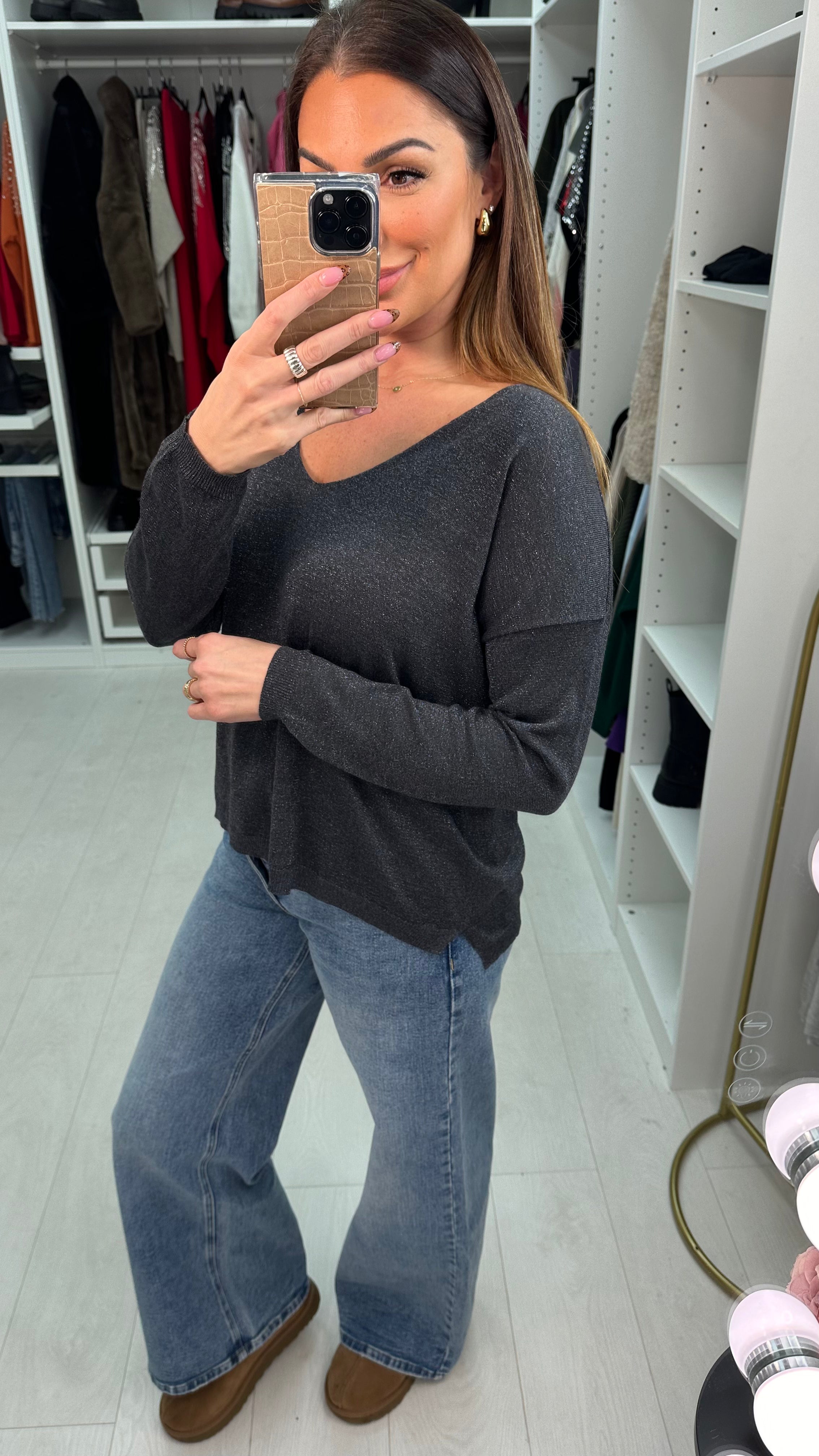 Roseanne Lurex V Neck Thin Knit