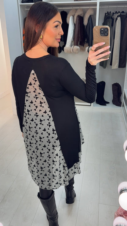 Souza Butterfly Print Chiffon Back Detailed Dip Hem Top