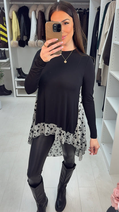 Souza Butterfly Print Chiffon Back Detailed Dip Hem Top