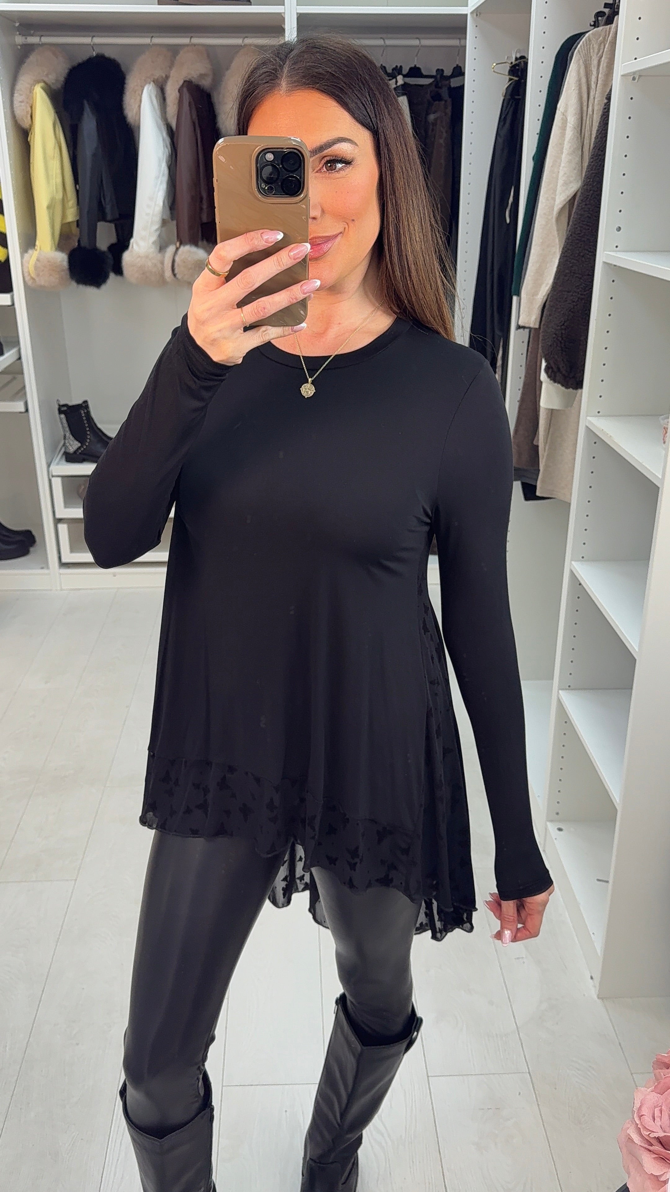 Souza Butterfly Print Chiffon Back Detailed Dip Hem Top