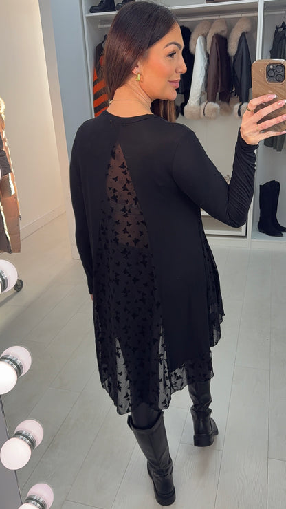 Souza Butterfly Print Chiffon Back Detailed Dip Hem Top