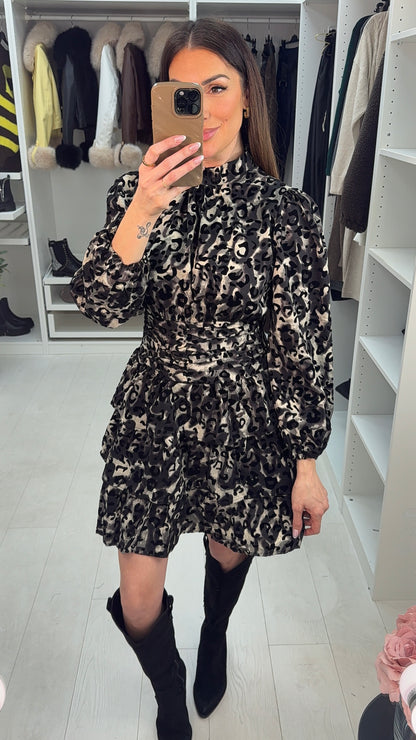 Tracie Leopard Print Shirred Waist Mini Dress