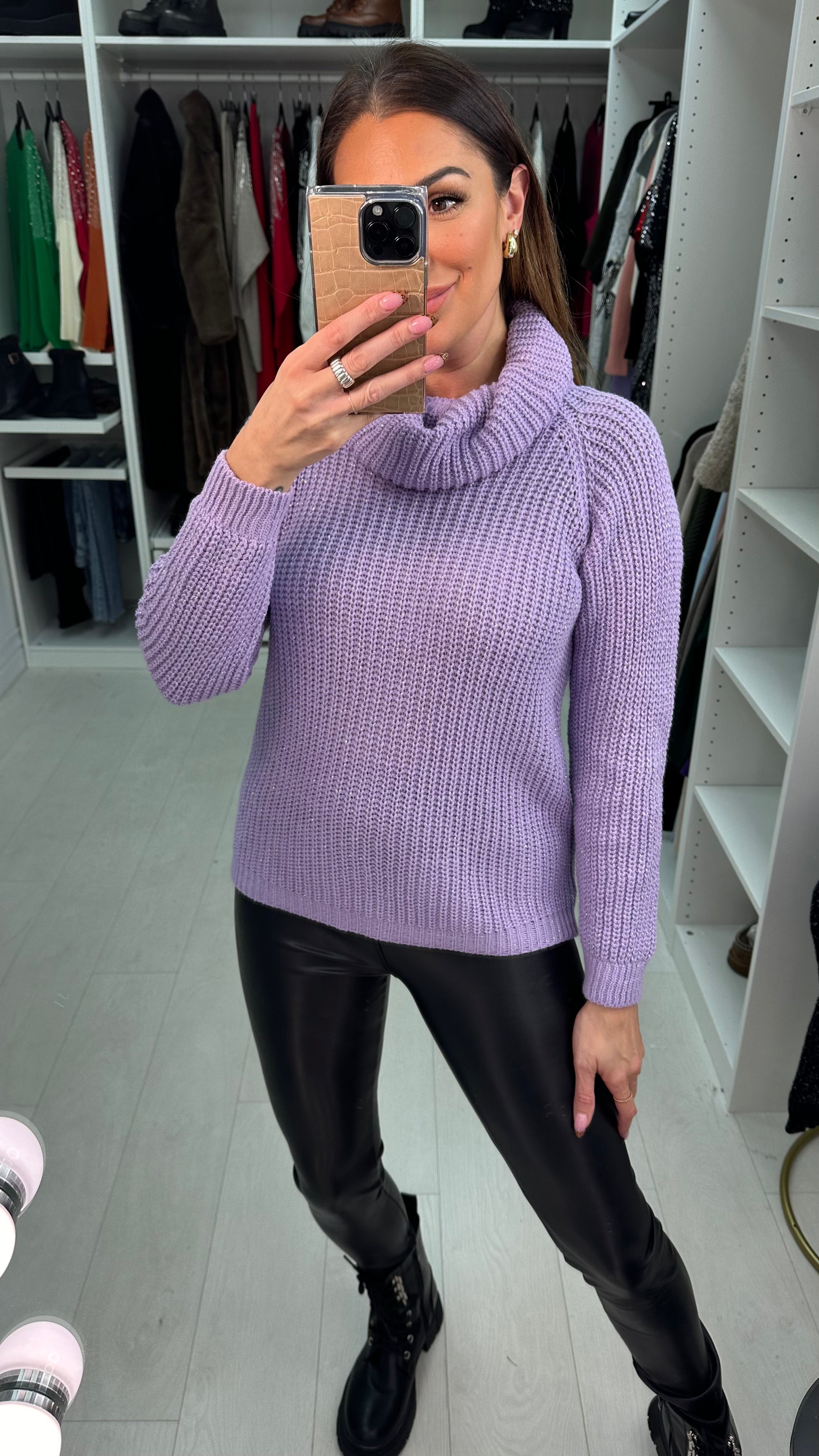 Marconi Chunky Roll Neck Silver Thread Jumper