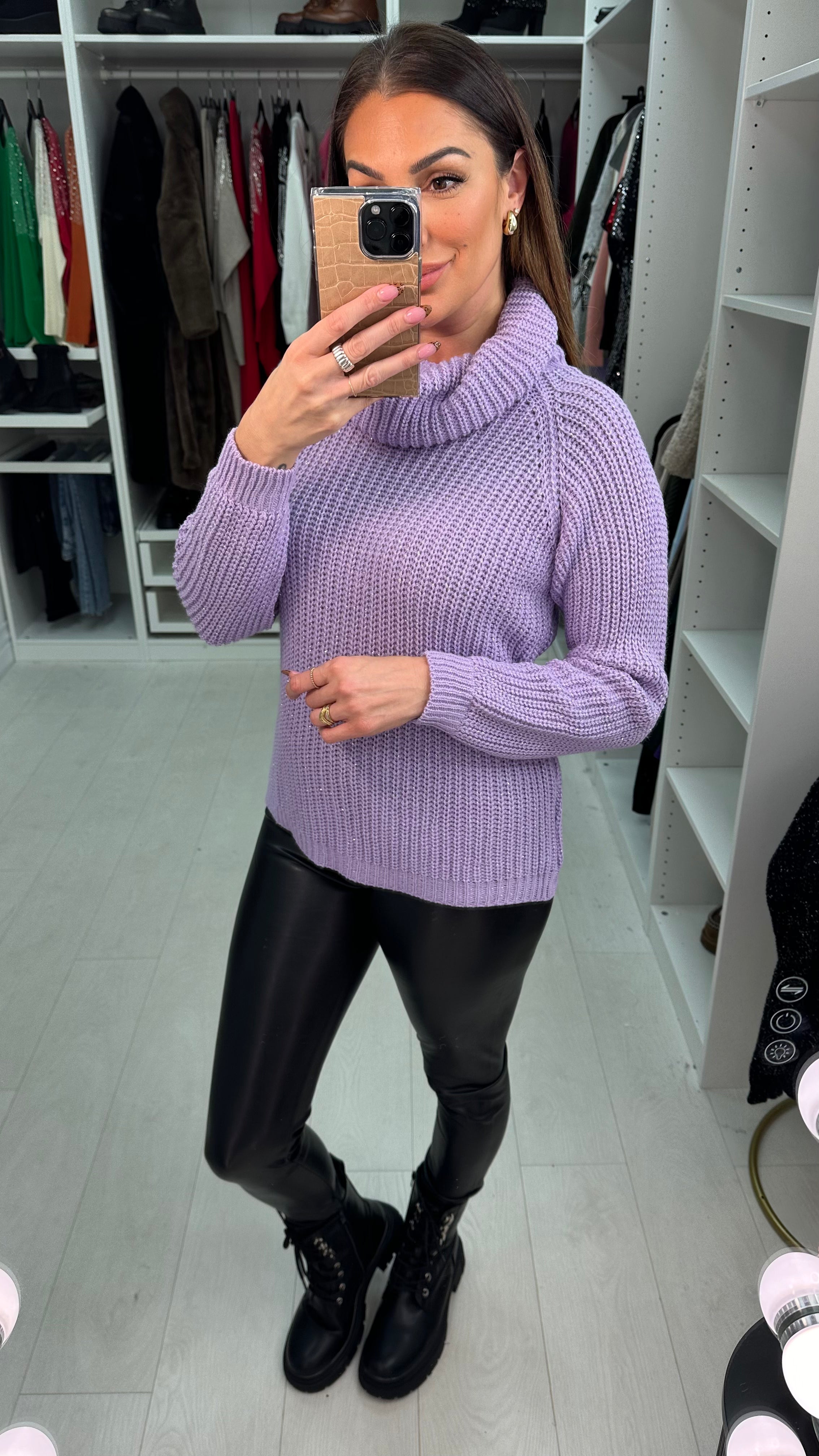 Marconi Chunky Roll Neck Silver Thread Jumper