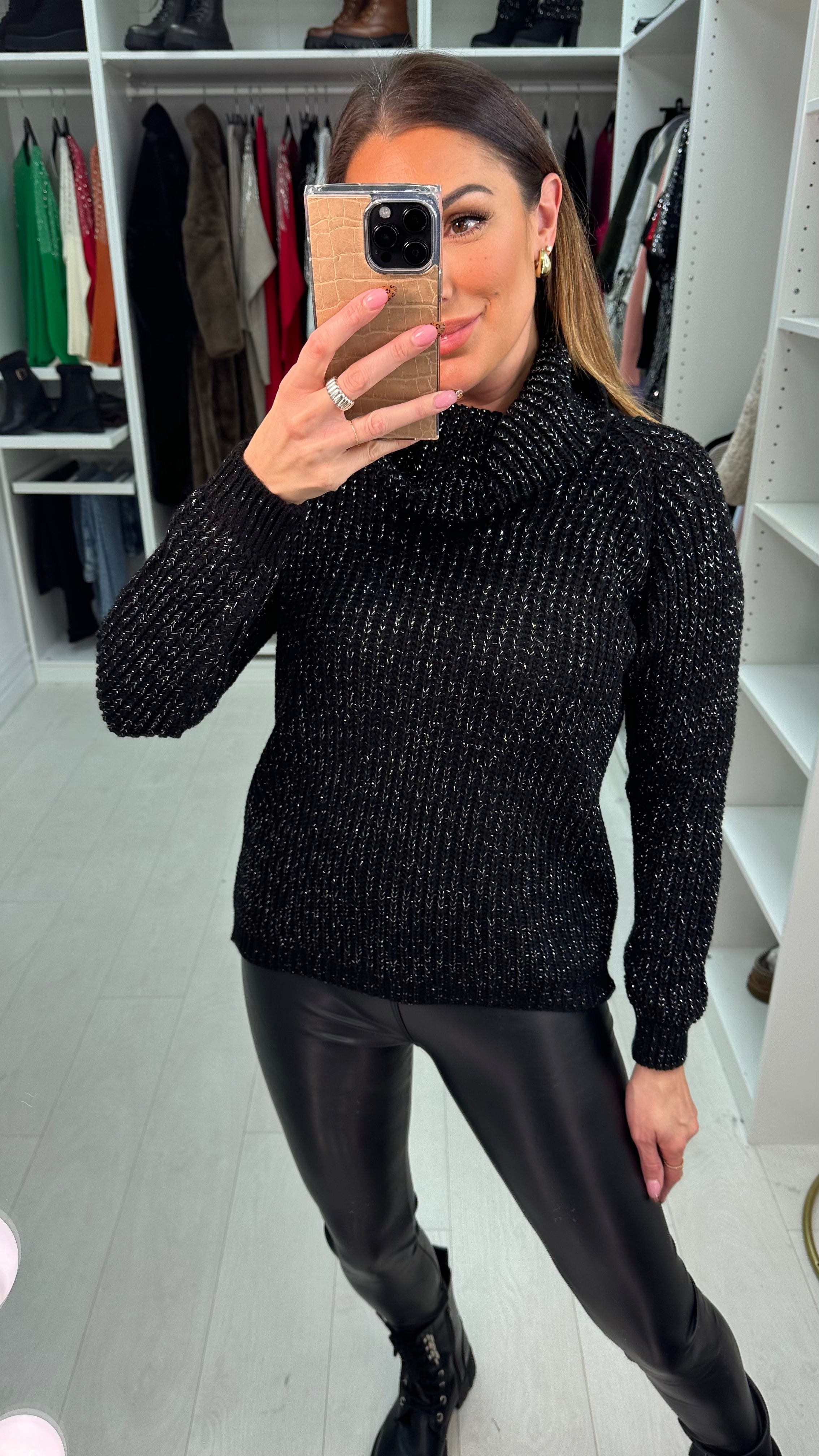 Marconi Chunky Roll Neck Silver Thread Jumper