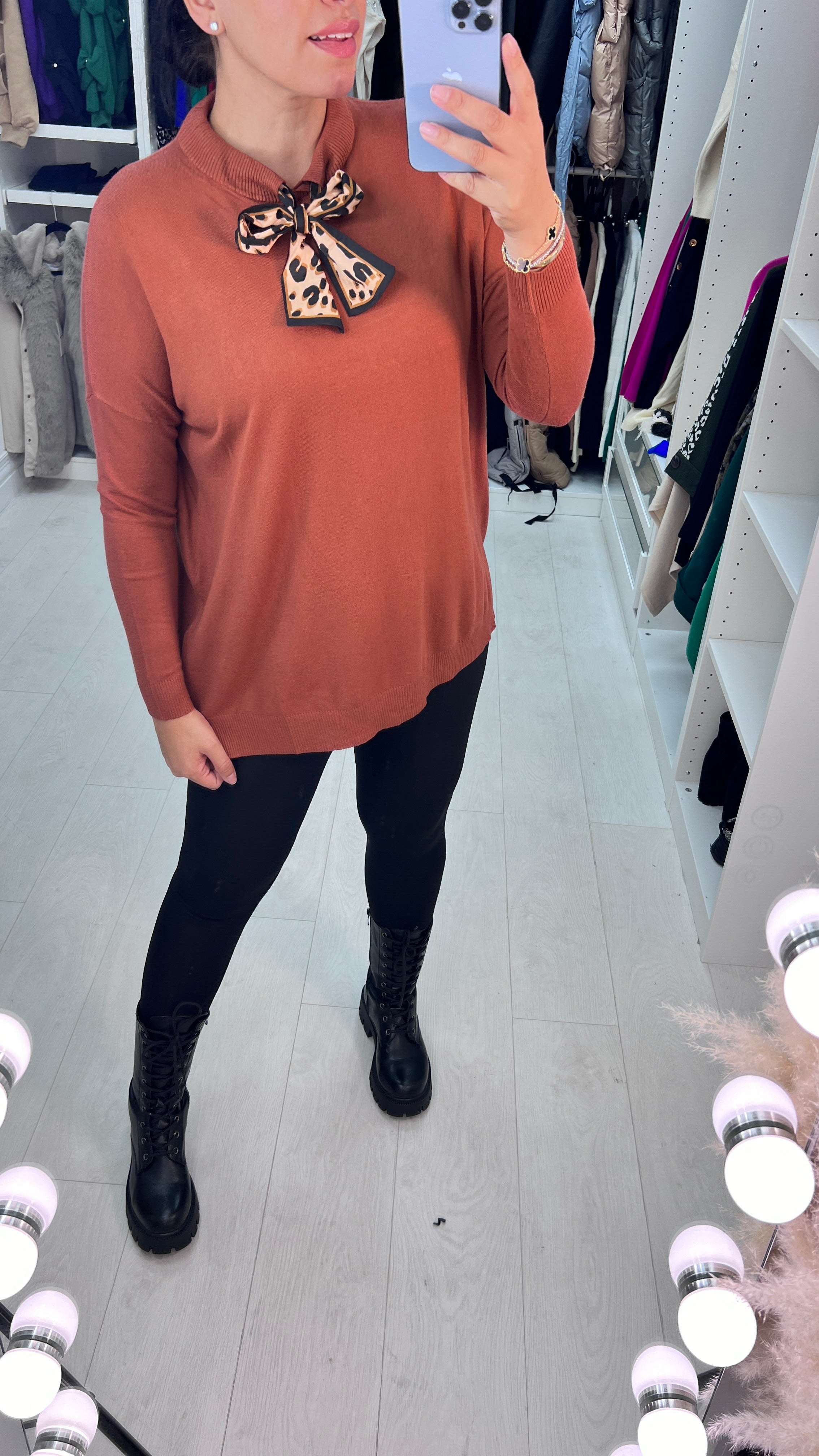 Stassie Leopard Bow Detail Oversized Jumper