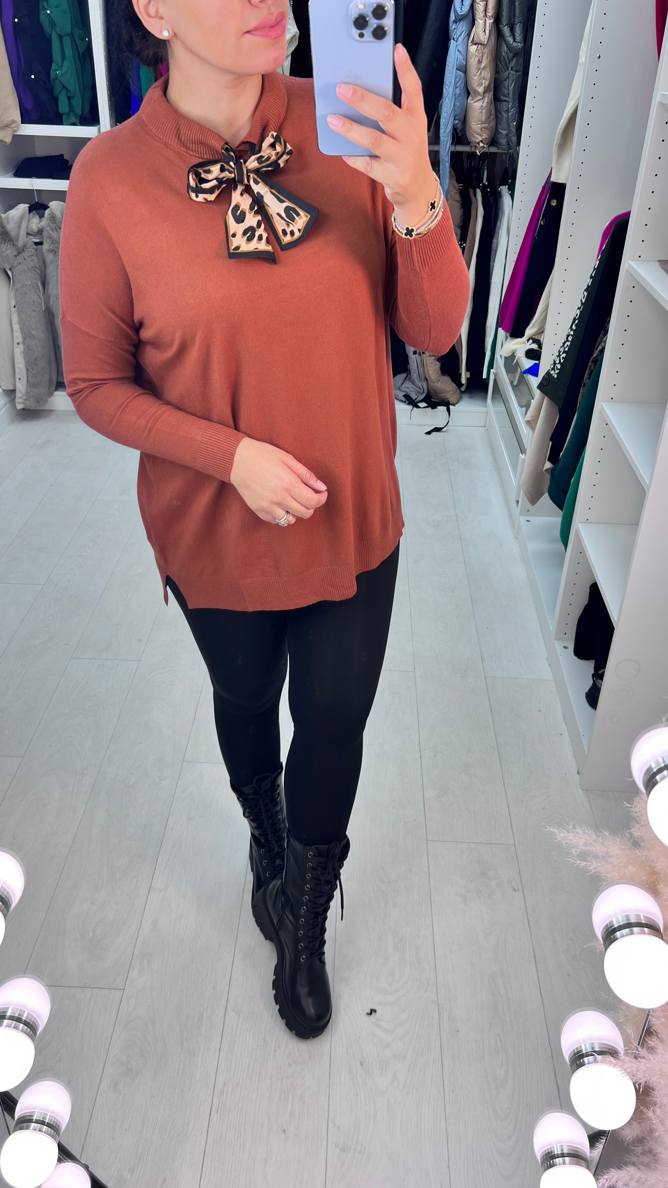 Stassie Leopard Bow Detail Oversized Jumper