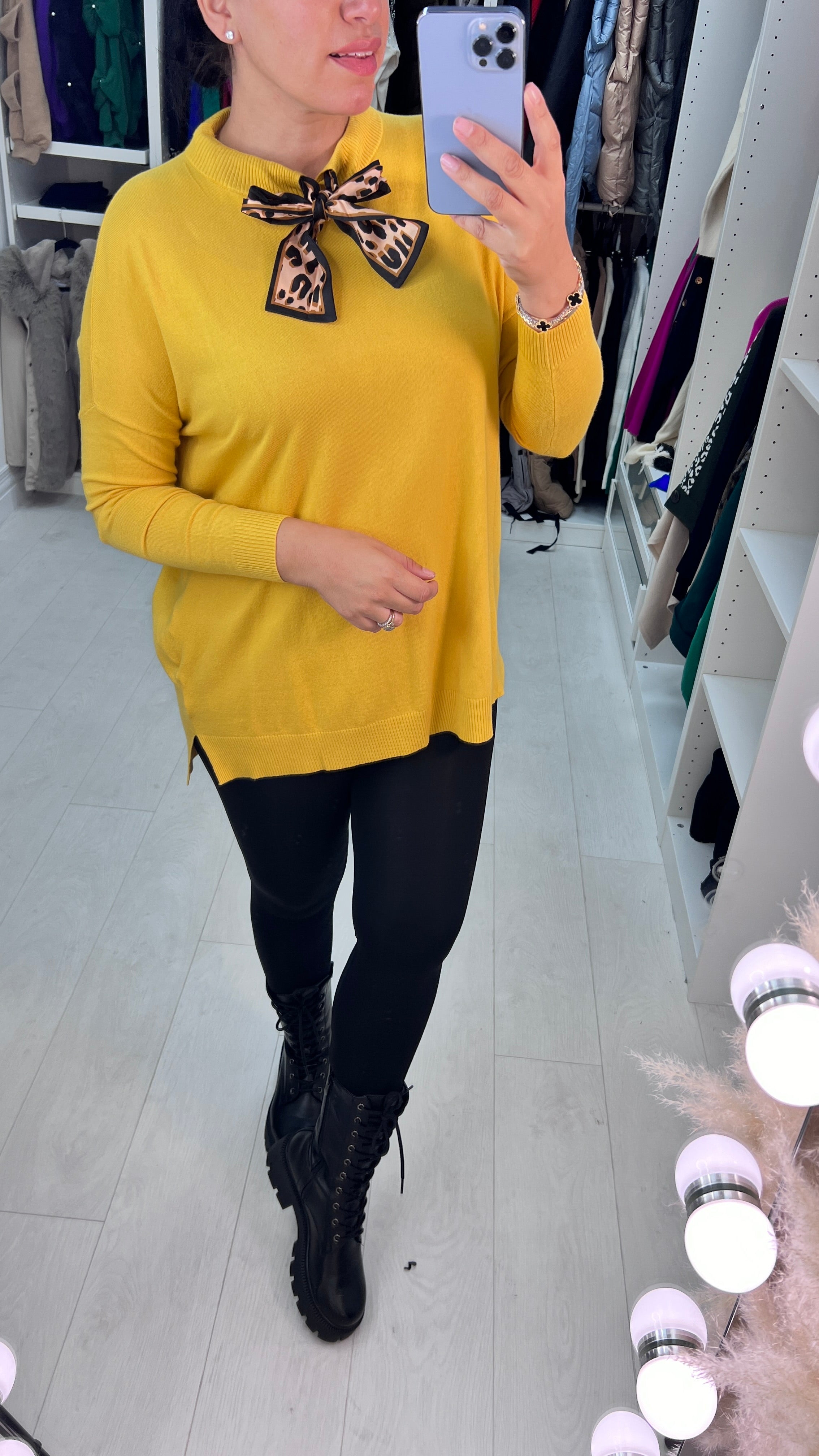 Stassie Leopard Bow Detail Oversized Jumper