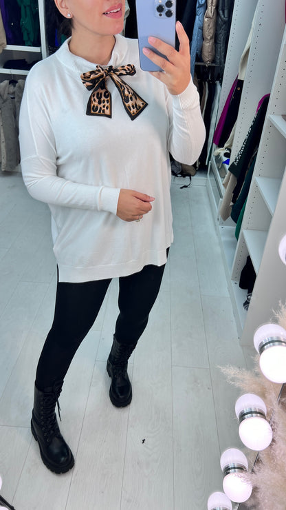 Stassie Leopard Bow Detail Oversized Jumper