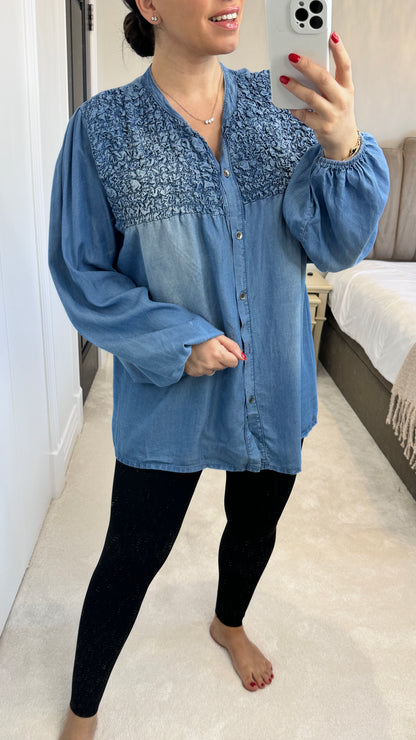 Ilya Denim Ruched Front Shirt