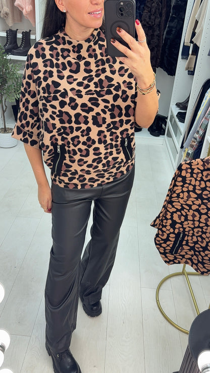 Danielle Leopard Print High Neck Jumper