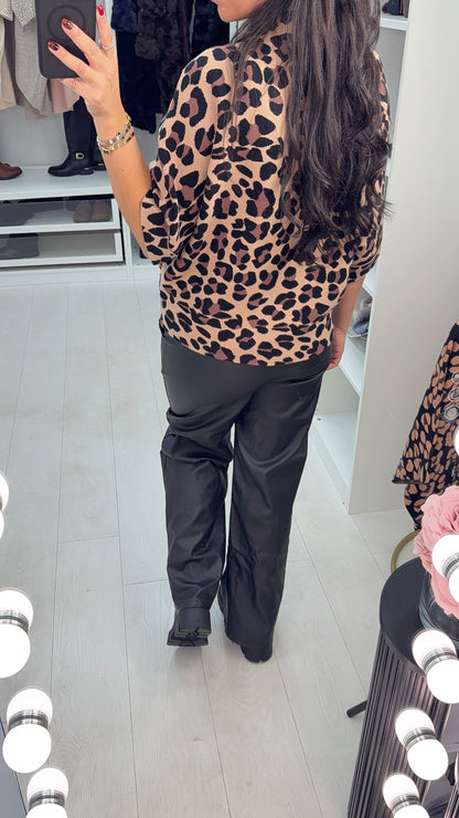 Danielle Leopard Print High Neck Jumper