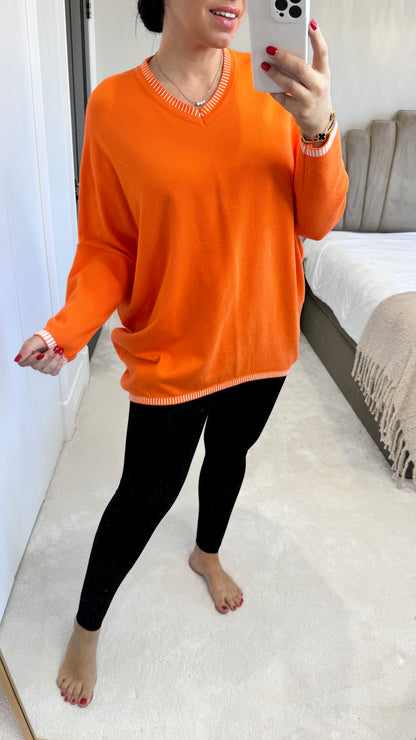 Regina V Neck Contrast Stitch Jumper