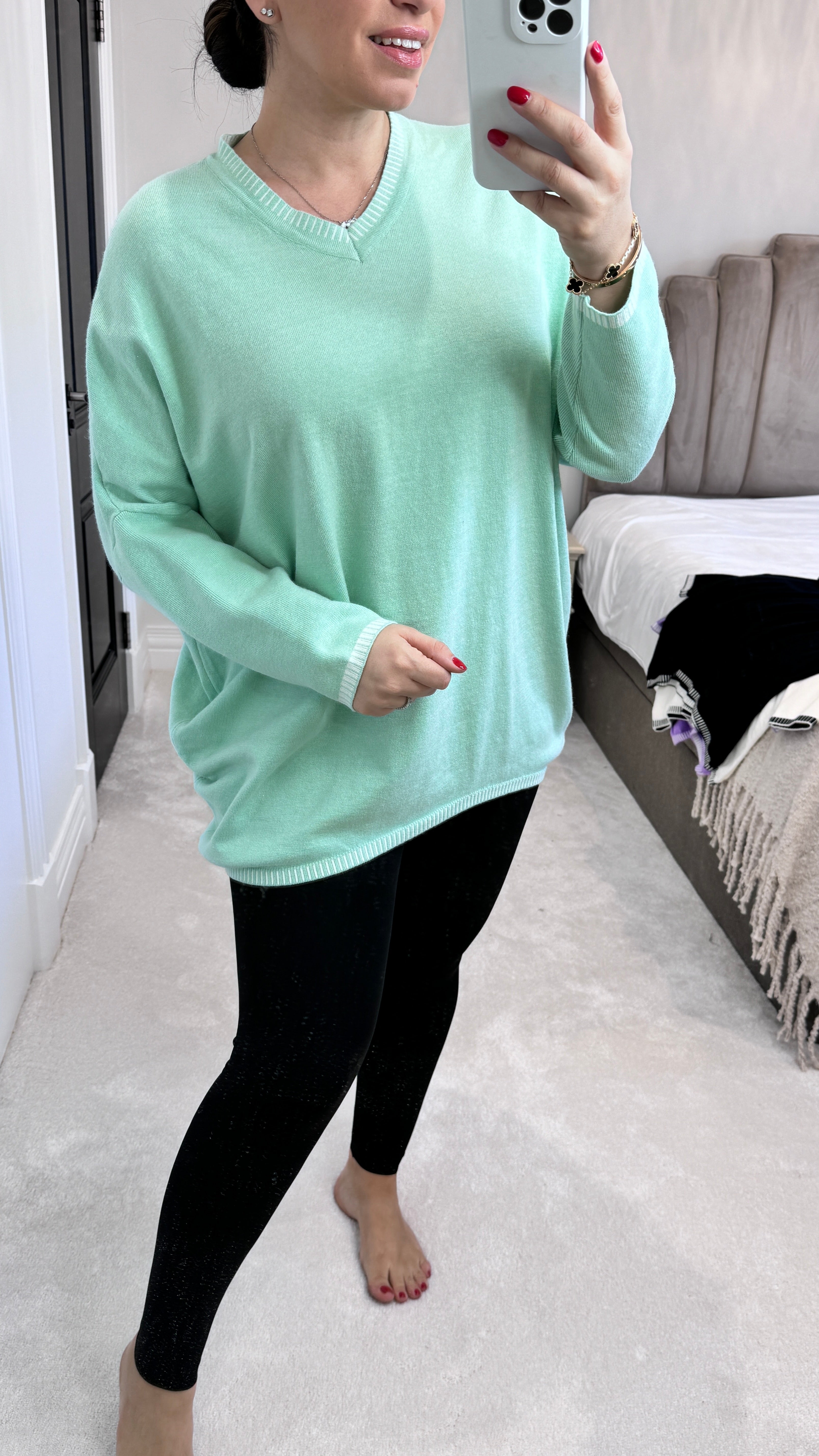 Regina V Neck Contrast Stitch Jumper