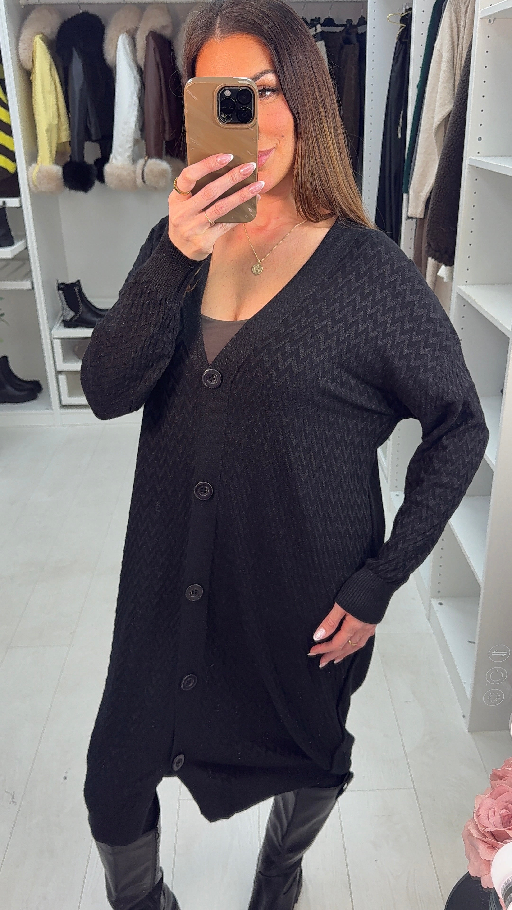 Savanna Lurex Button Front Longline Cardigan