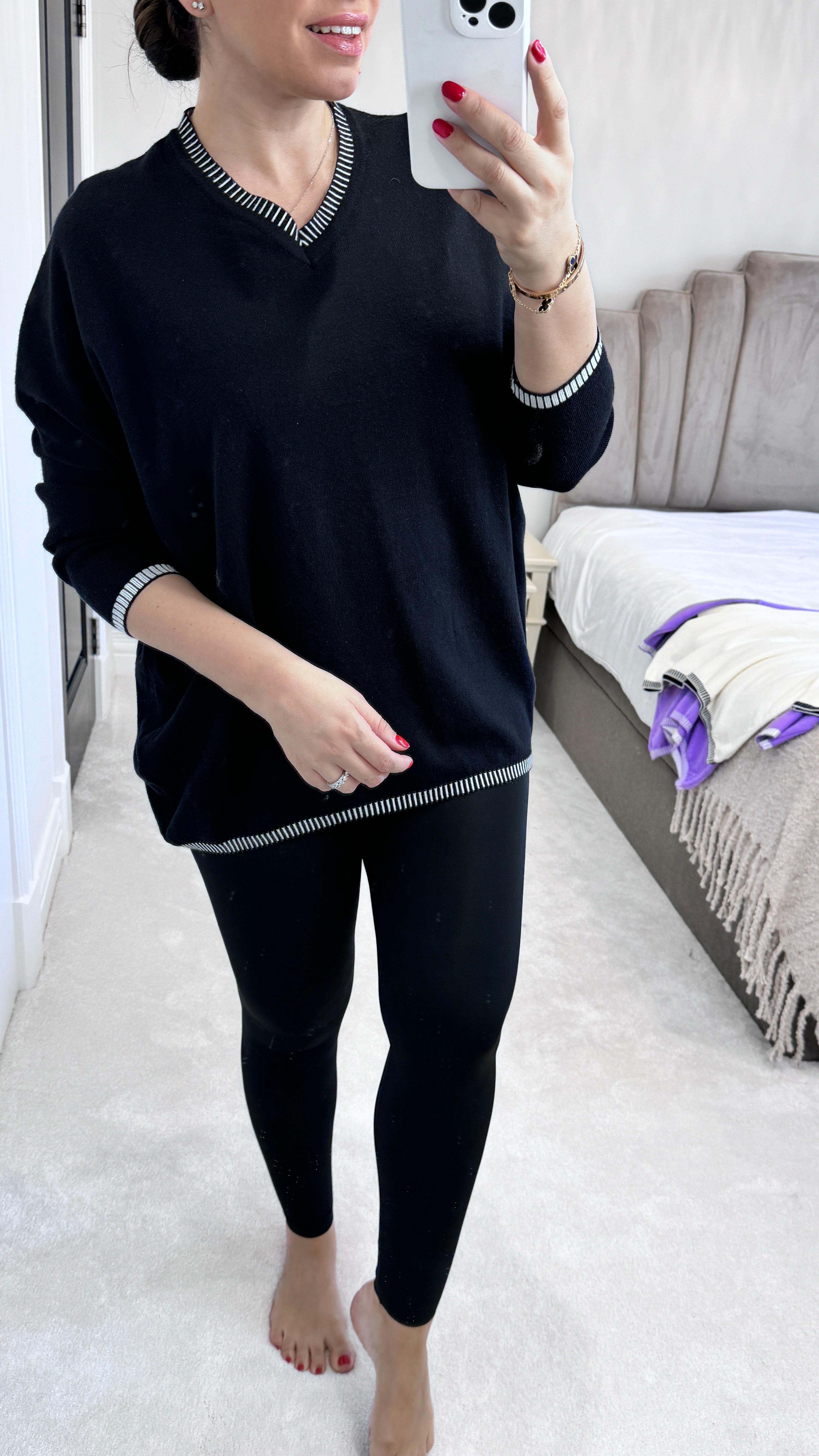 Regina V Neck Contrast Stitch Jumper