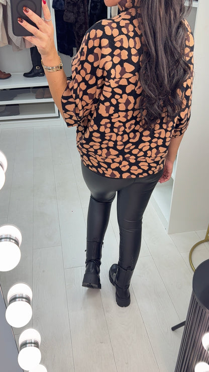 Danielle Leopard Print High Neck Jumper