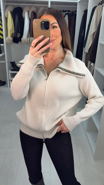 Dylan Embellished Collar Detail Zip Cardigan