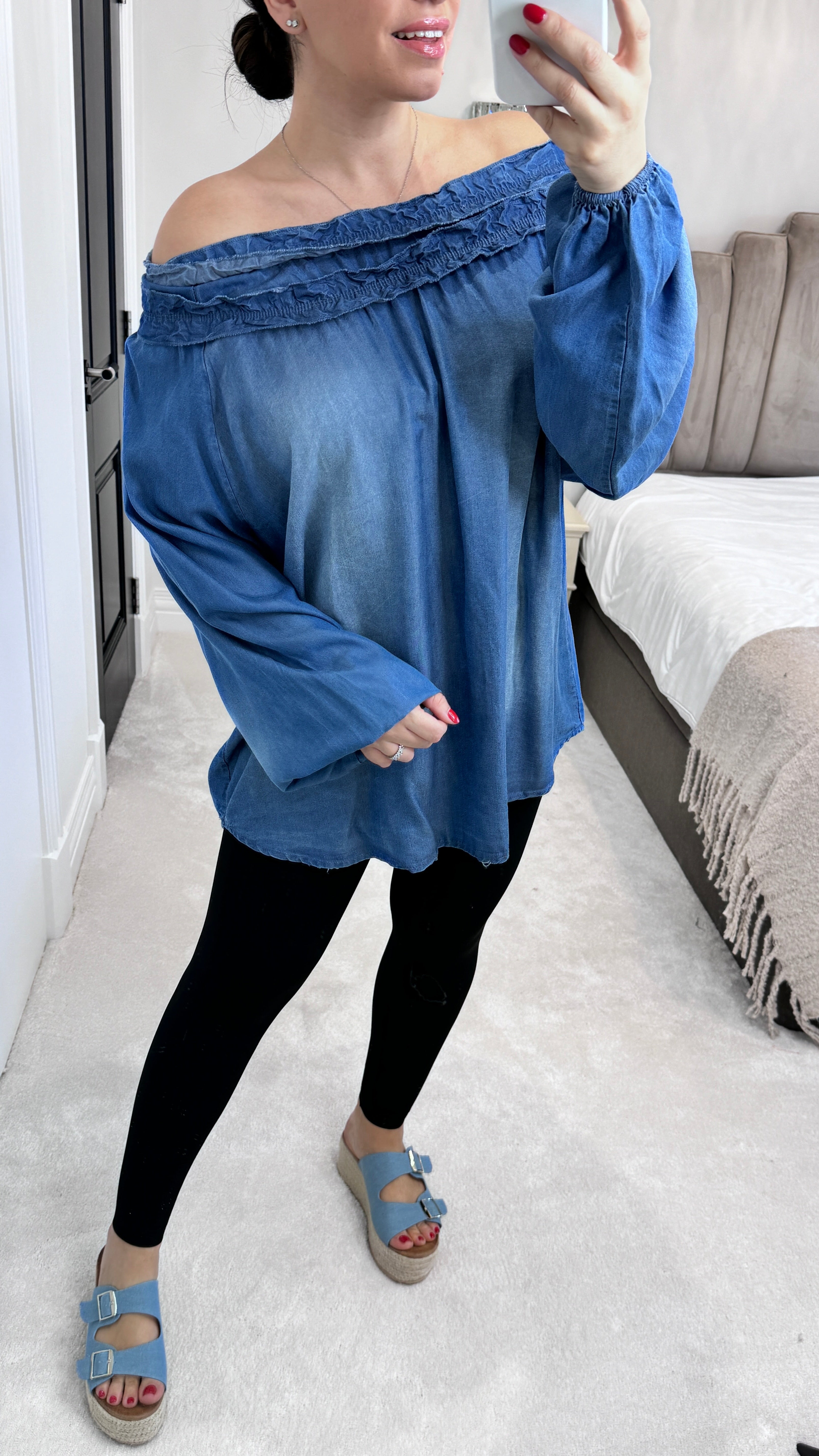 Harley Denim Ruched Bardot Top