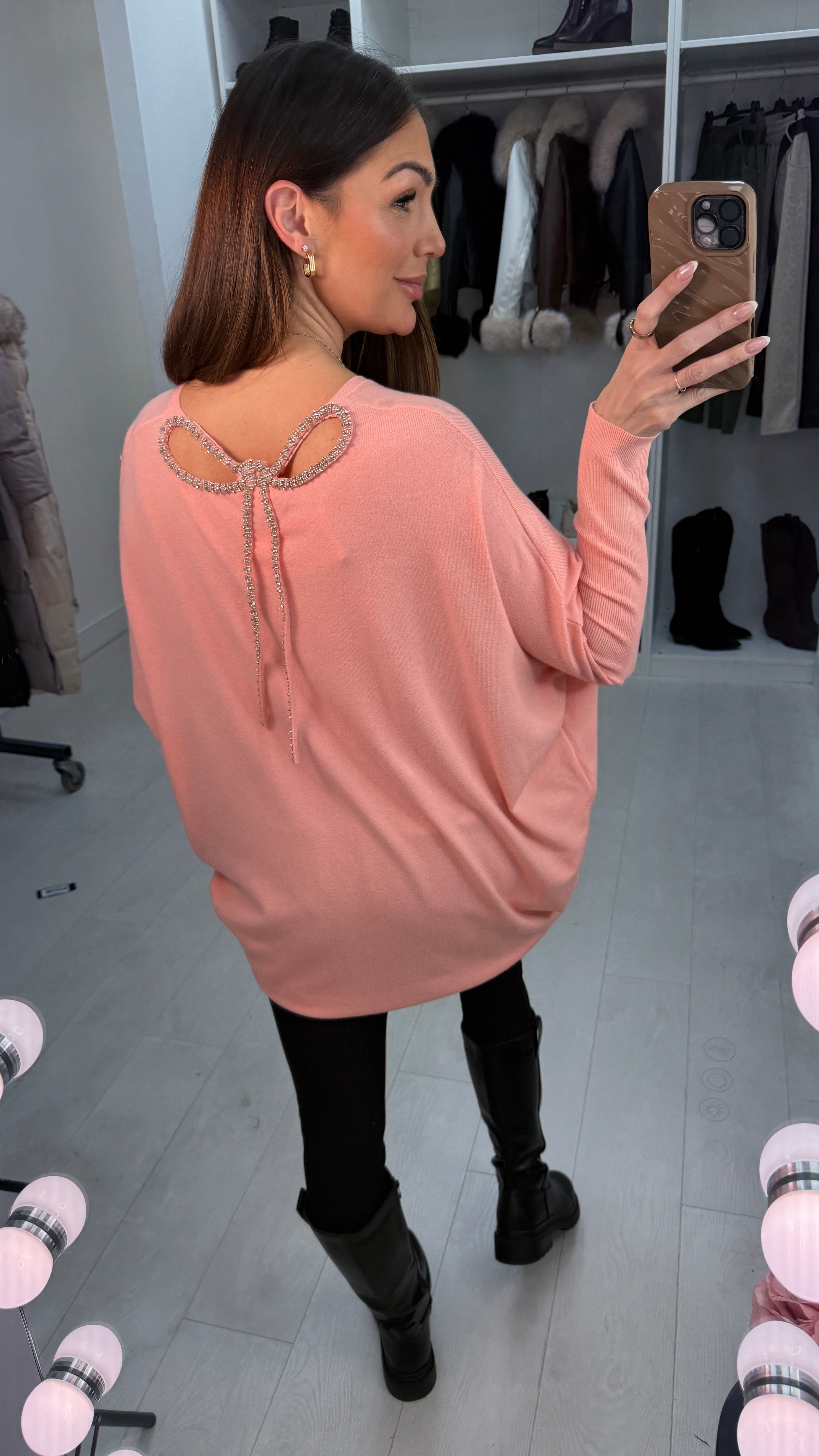 Olia Diamante Bow Back Loose Fit Jumper