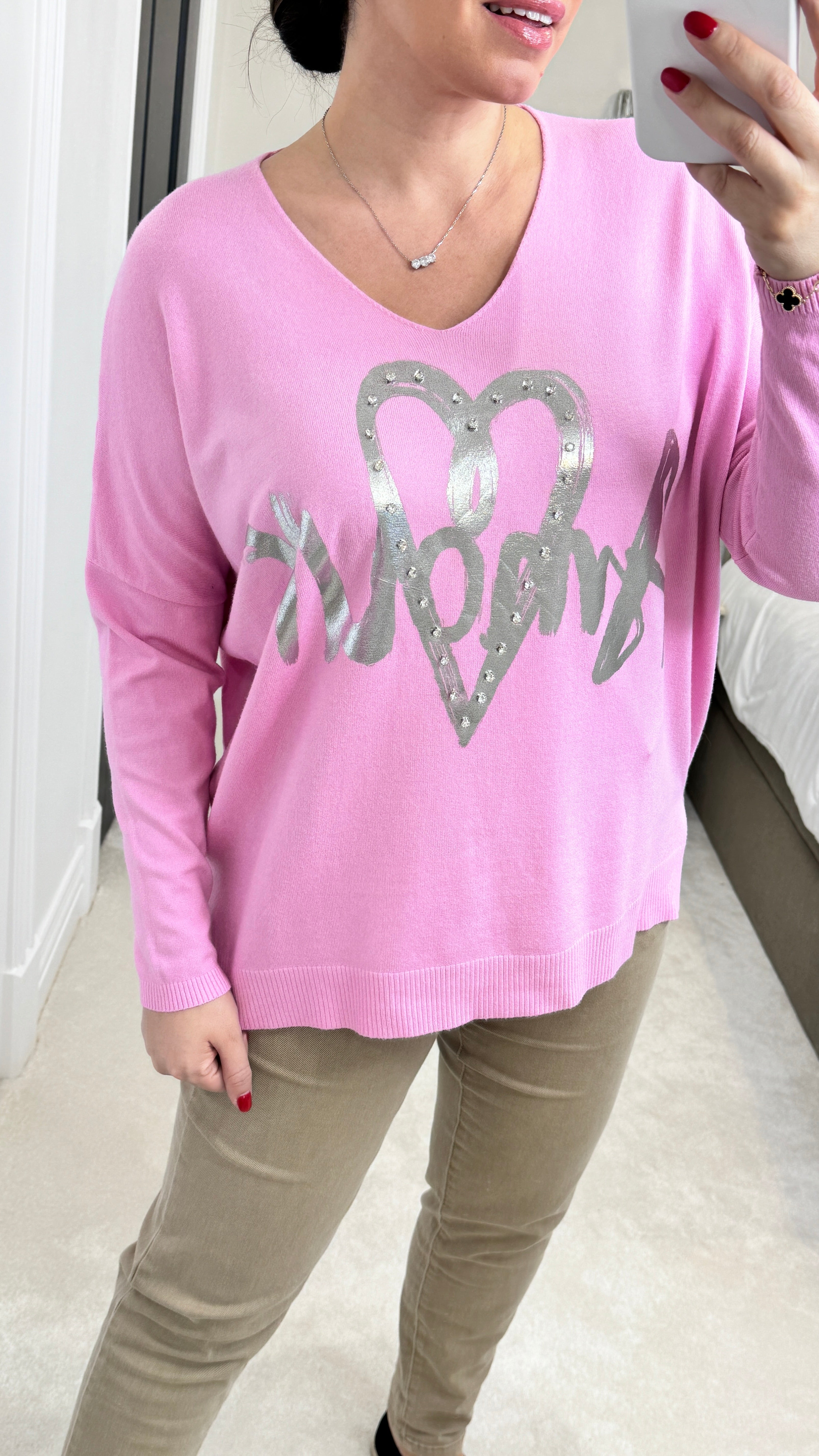 Elora 'Amour' Diamante Detail Fine Knit Jumper