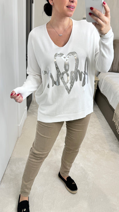 Elora 'Amour' Diamante Detail Fine Knit Jumper