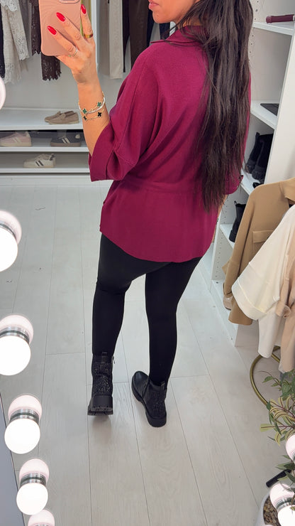 Rita Plain Zip Front Tie Waist Jumper