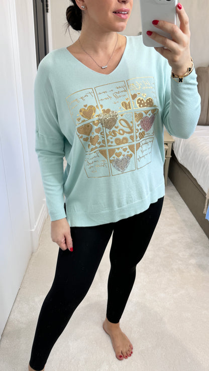 Demi 'Love' Metallic and Sequin Detail Fine Knit