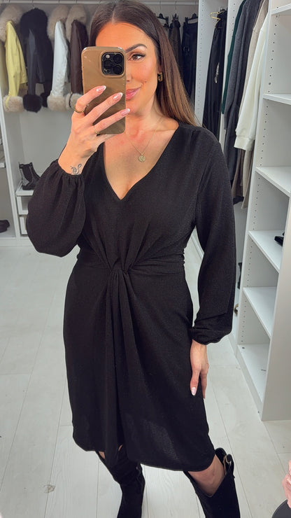 Jewel Black Lurex Twist Front Dress